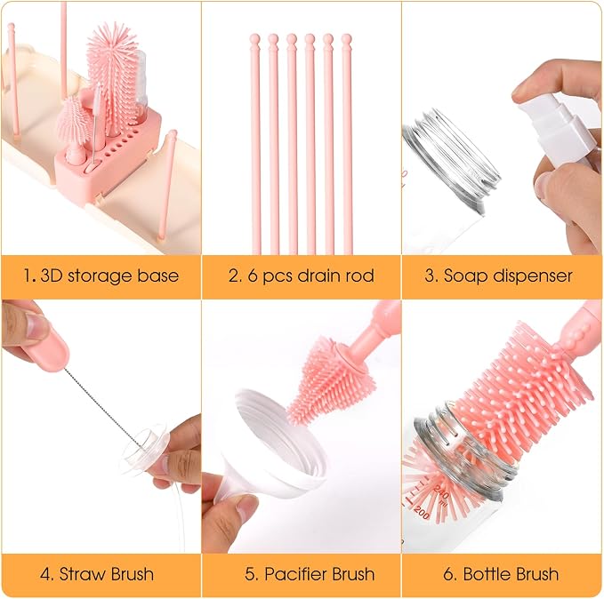 Portable Baby Bottle Brush Set, 7-in-1 Travel Baby Bottle Cleaning Kit - Image 3