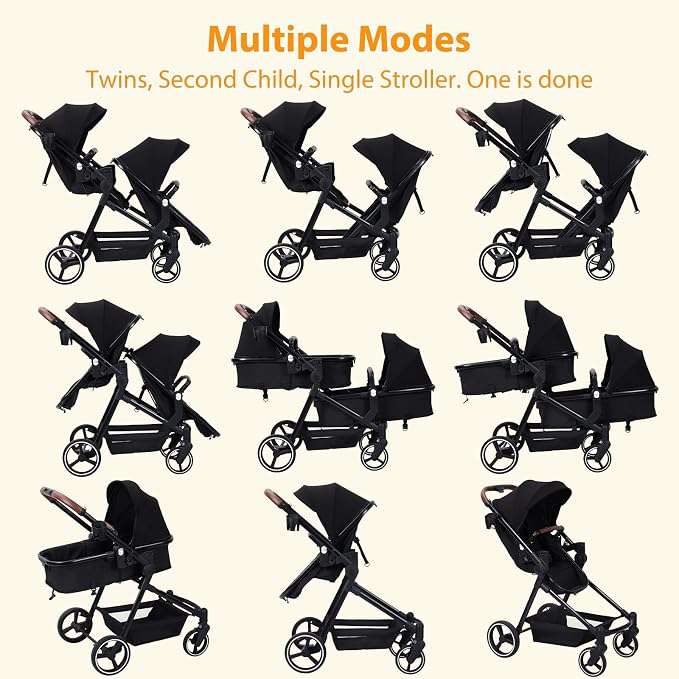 Tandem Double Stroller Newborn and Toddler, Foldable Twin Stroller - Image 4