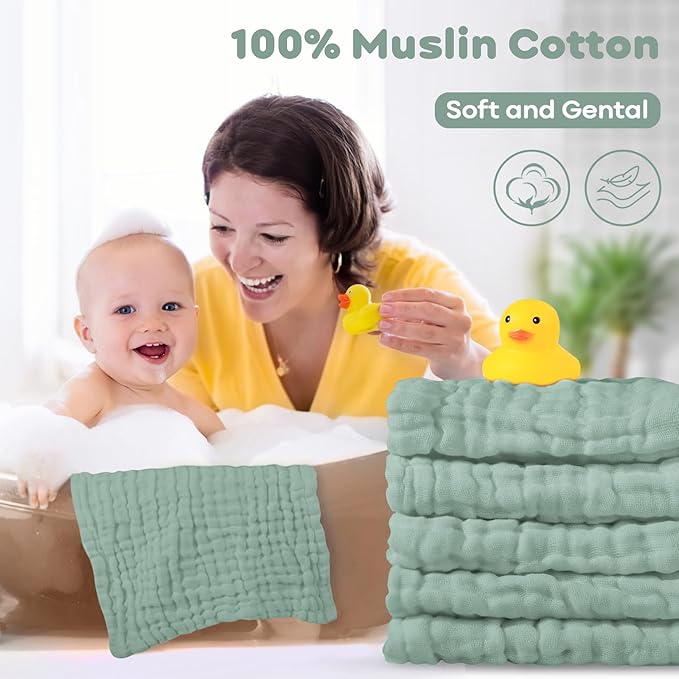 Yoofoss Muslin Baby Washcloths 100% Organic Cotton Face Towels 6 Pack Wash - Image 3