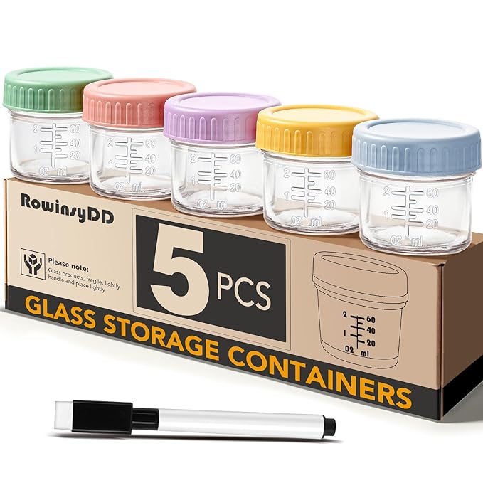 5 Pack Glass Baby Food Storage Containers, 4 oz Leakproof Baby Food Jars by RowinsyDD