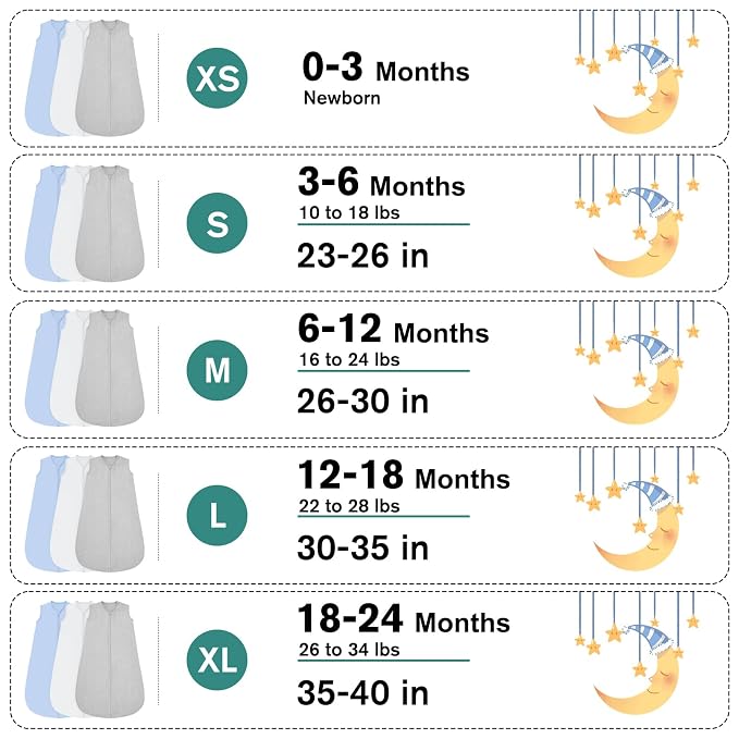 3 Pack Baby Sleep Sack 3-6 Months 100% Rayon Cotton Baby Sleeping Bag 2-Way - Image 5