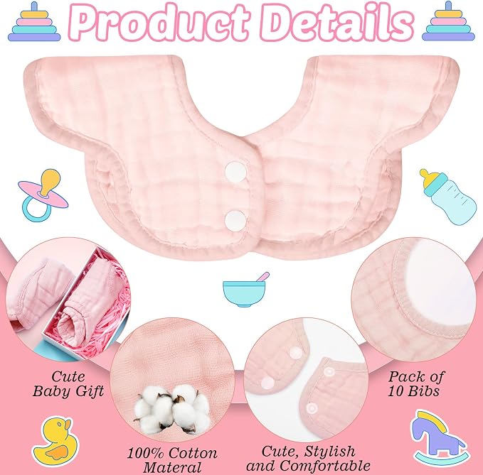 Geyoga 10 Pcs Baby Bibs 360° Rotate Baby Bandana Muslin Drool Bibs Petal Bibs - Image 5