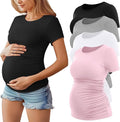 Huukeay 4 Pack Women's Maternity Shirts, Crew Neck Maternity Top Short Sleeve by Huukeay
