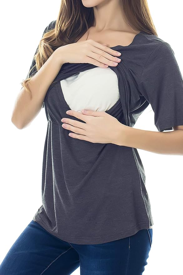Smallshow Women's Maternity Nursing Tops Short Sleeve Breastfeeding Clothes - Image 3