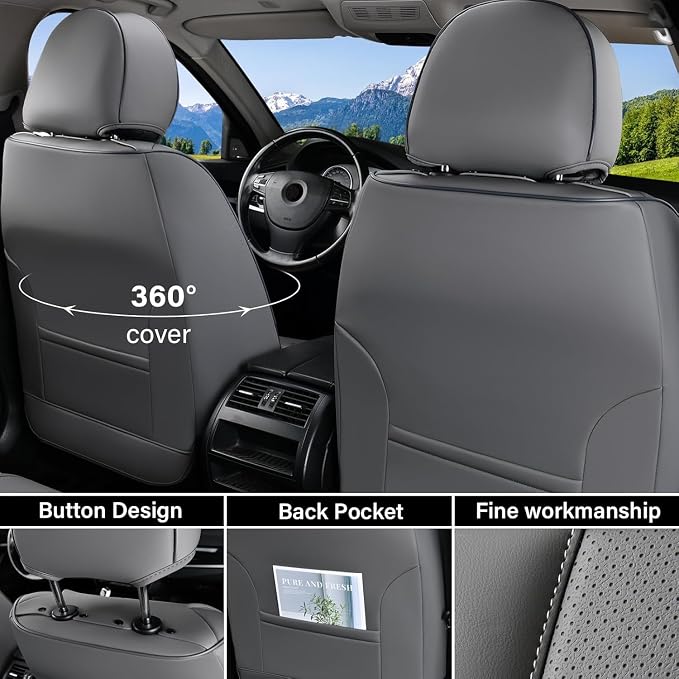 Coverado Universal Seat Covers Front, Waterproof Nappa Leather Car Seat Covers - Image 2