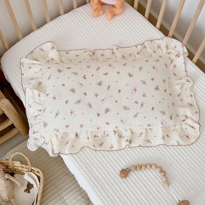 BuLuTu 2 Layers Muslin Cotton Toddler Pillowcase, Cute Pink Flower by BuLuTu