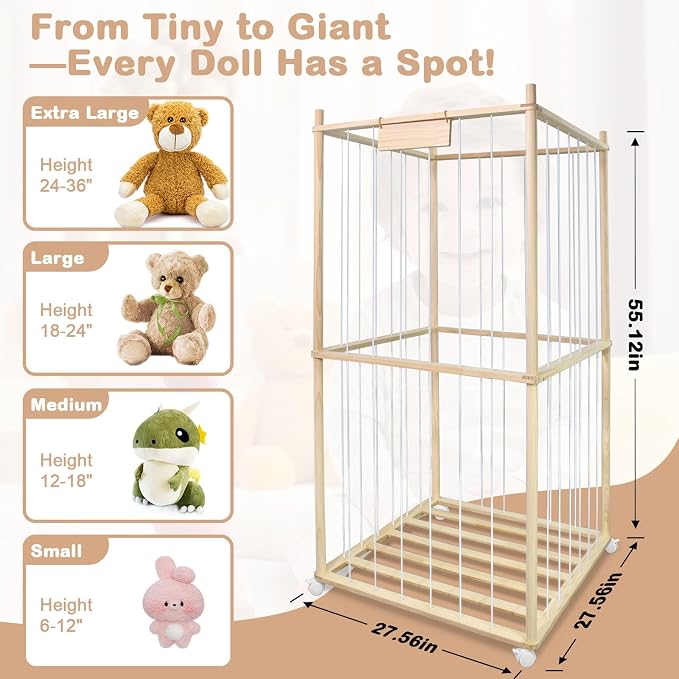 Stuffed Animal Zoo Storage Cage Wooden, Space Save Toy Organizer, Extra Large - Image 2