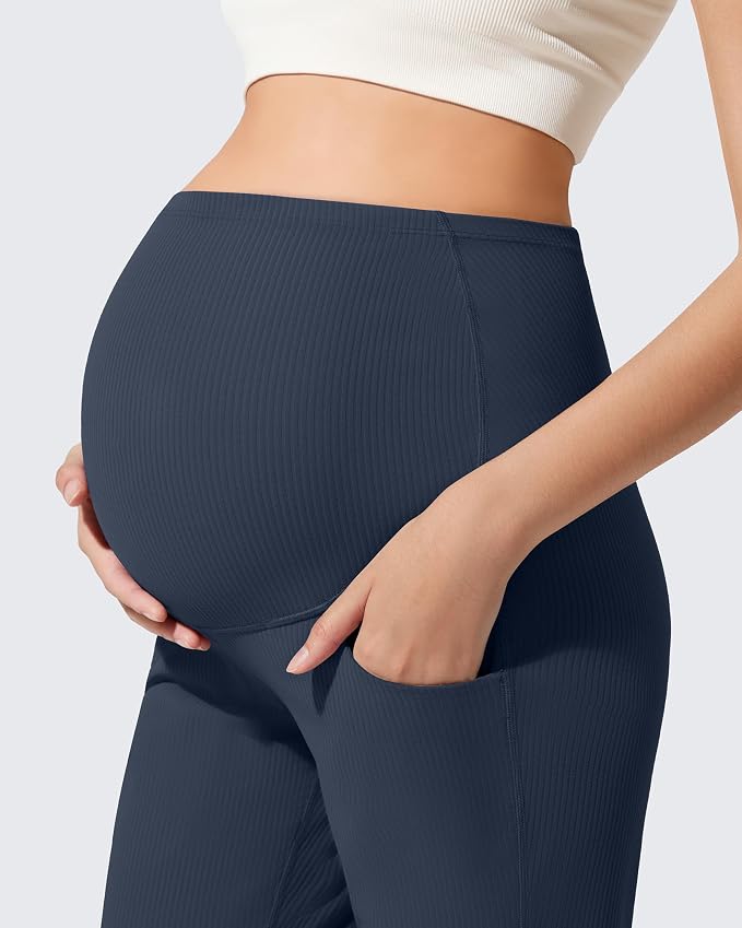 G4Free Ribbed Maternity Flare Yoga Pants - Image 4