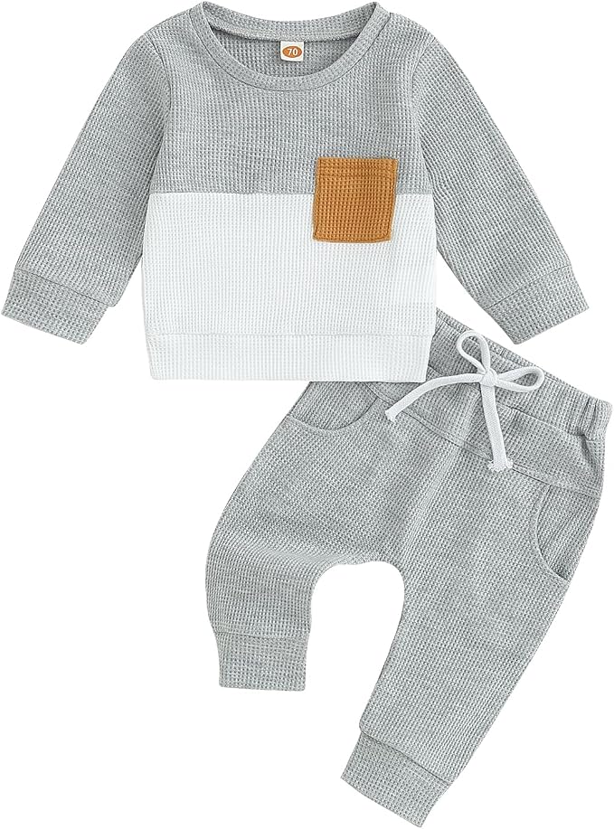 Toddler Baby Boy Fall Clothes Waffle Outfit Long Sleeve Color Blocking by Fufuriprefer