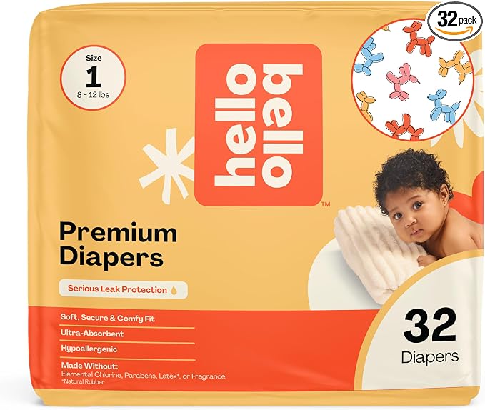 Hello Bello Premium Diapers Size 1, Balloon Buddies Designs, 32ct Jumbo Pack by HelloBello