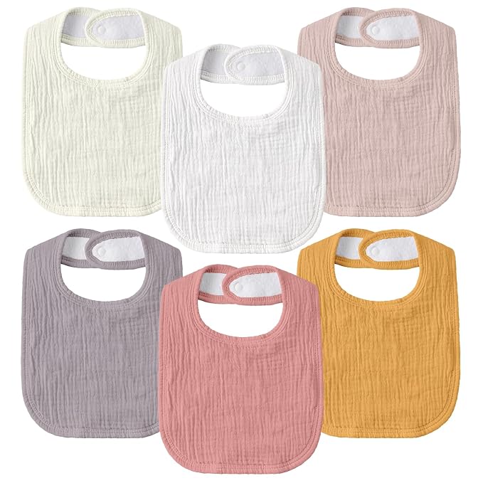 GLLQUEN BABY Muslin Drool Bibs for Boys Girls 6 Pack, Adjustable Baby Bibs for by GLLQUENBABY