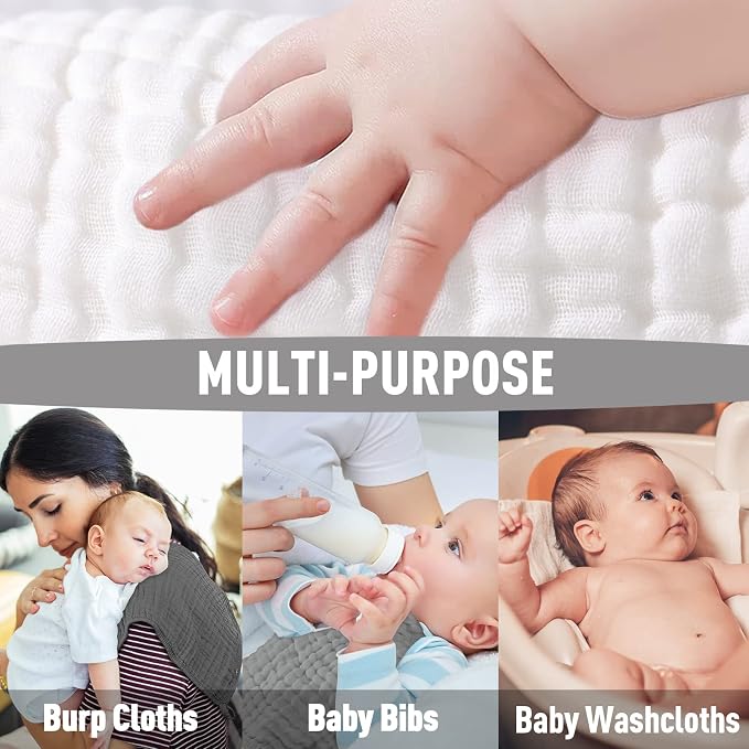 Yoofoss Muslin Burp Cloths for Baby 10 Pack 100% Cotton Baby Washcloths for - Image 3