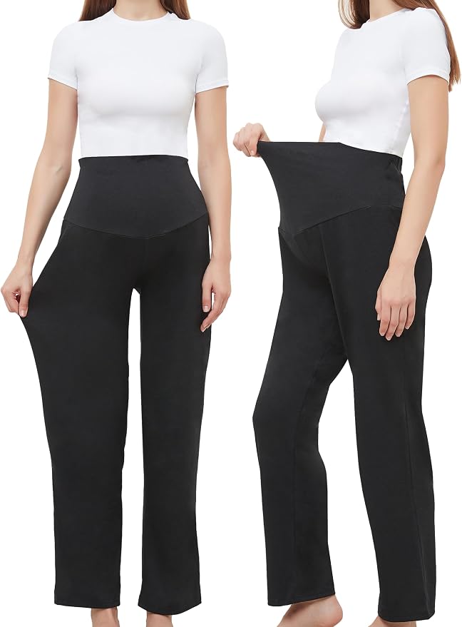 Women's Maternity Pants Casual Loose Wide/Straight Leg Comfy Palazzo Lounge by WHIMFINITY