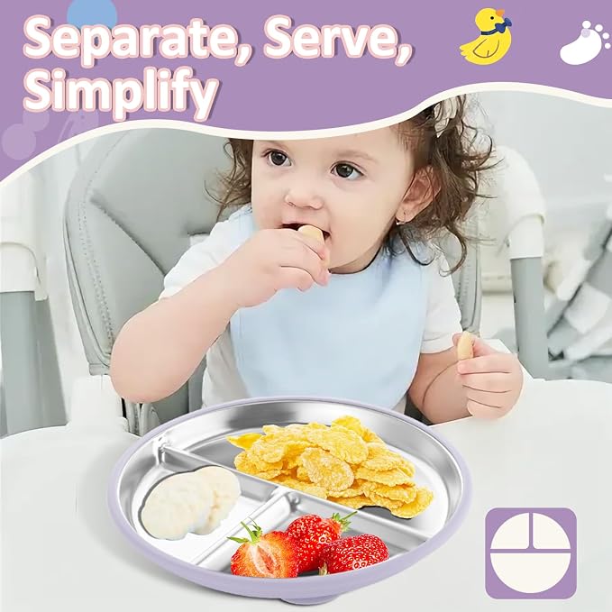Stainless Steel Suction Plates for Toddlers, Non Toxic Non Slip Portion Control - Image 5