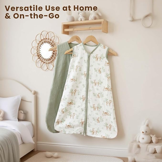 Konssy Muslin Baby Sleep Sack 0-6 Months 0.8 TOG, 2 Pack 100% Cotton Wearable - Image 8