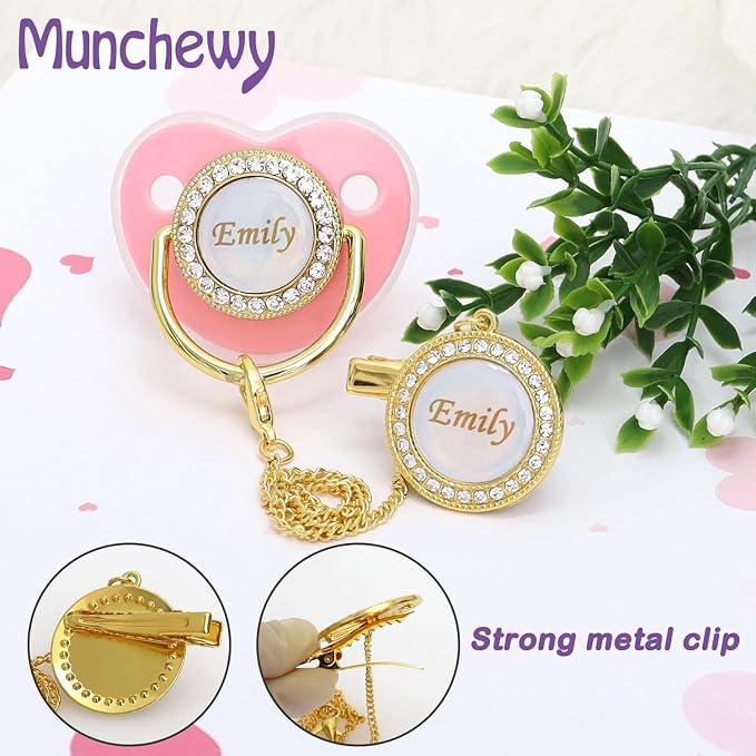 Customized Pacifier with Name, Bling Personalized Pacifier Clip Set with Gift - Image 4