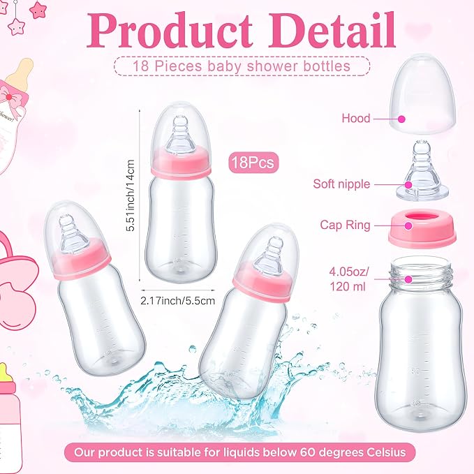 Roowest Bottle Chug Baby Shower Game Favors Including Pink Bear Theme Wooden - Image 3
