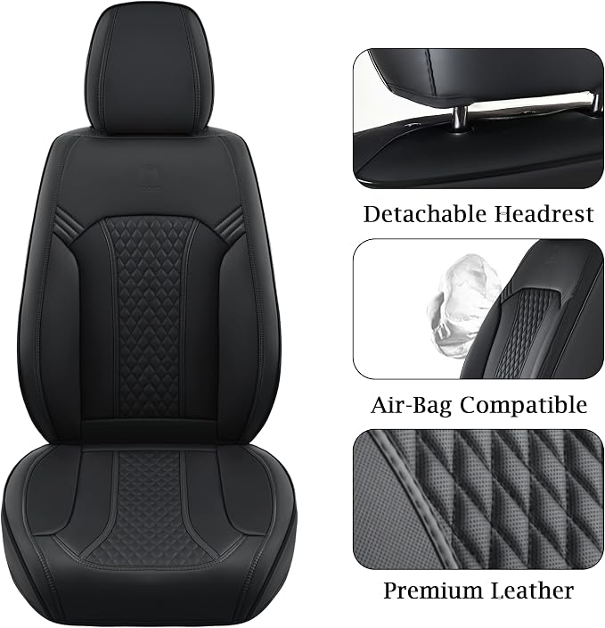 Doogo Seat Covers Full Set, Leather Car Seat Covers Luxury Waterproof Truck - Image 6
