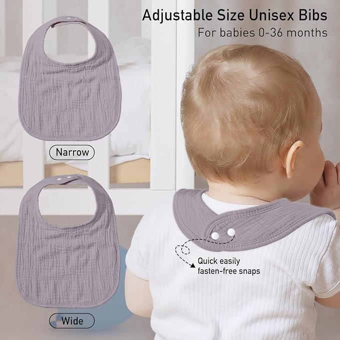 GLLQUEN BABY Muslin Drool Bibs for Boys Girls 6 Pack, Adjustable Baby Bibs for - Image 5