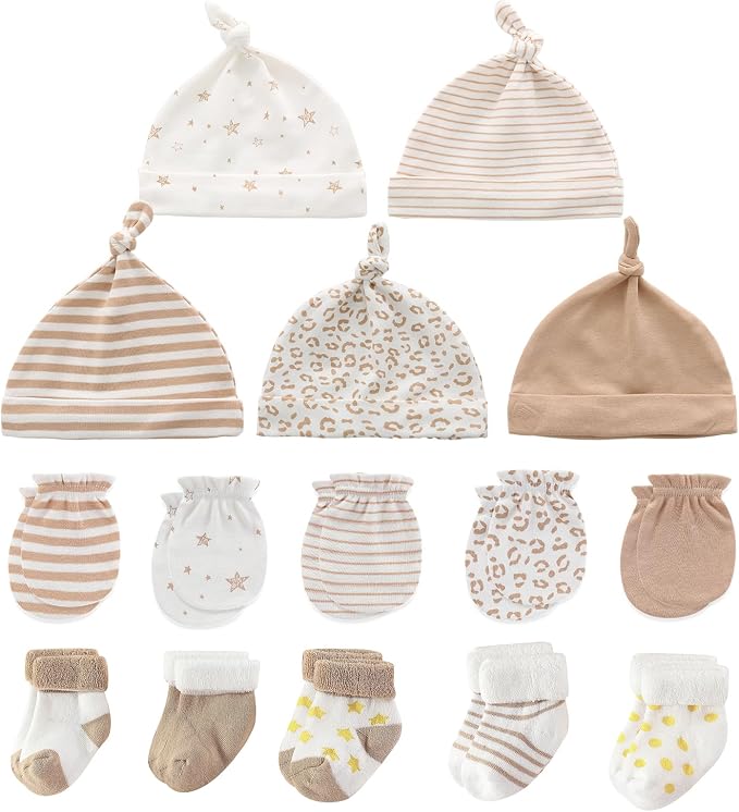 Newborn Baby Boy Girl Caps Mittens Socks Set Cotton Baby Essentials Accessories by MAMIMAKA