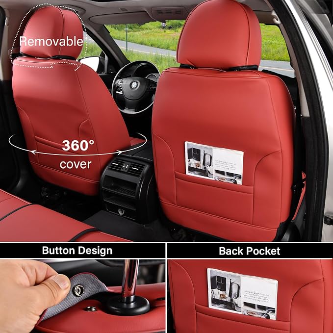 Coverado Car Seat Covers Full Set, Car Seat Protector Waterproof, Nappa Leather - Image 3