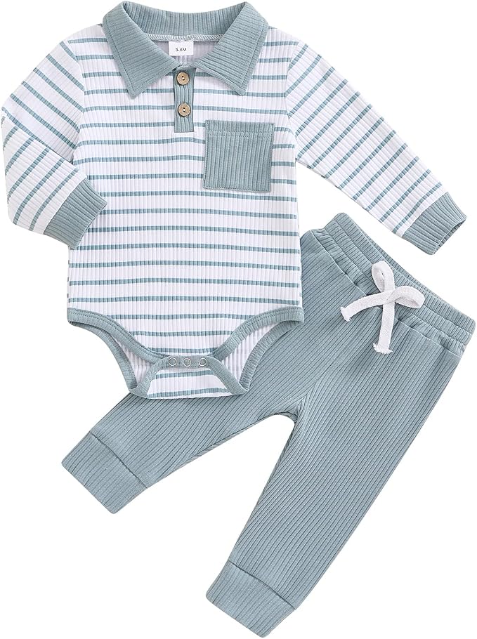 Newborn Baby Boy Girl Clothes Ribbed Knitted Long Sleeve Romper Pants Solid by MABABY