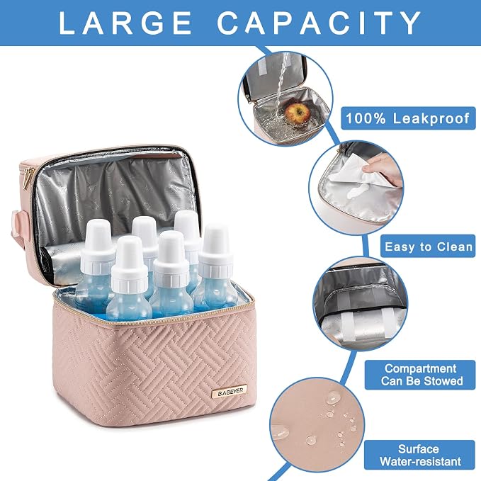 Breastmilk Cooler Bag with Ice Pack Fits 6 Baby Bottles up to 9 Ounce, Breast - Image 4