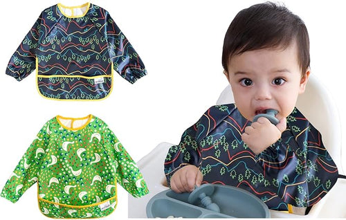 2 Pack Baby Bibs for Boy, Baby Bibs for Eating, Mess Proof Baby Bib, Full by YKVOSAR