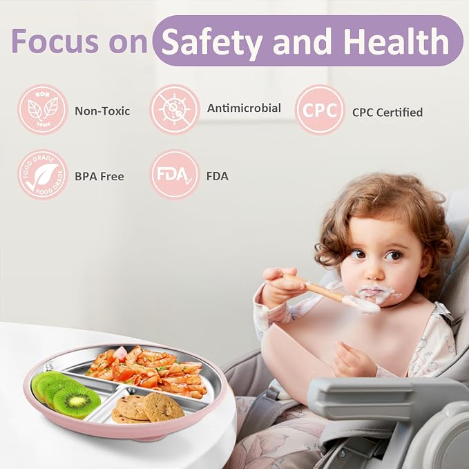 Stainless Steel Suction Plates for Toddlers, Non Toxic Non Slip Portion Control - Image 4