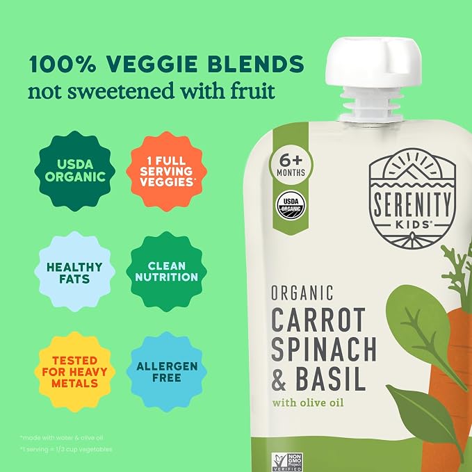 Serenity Kids 6+ Month Organic Veggie Puree Baby Snacks Pouches - Image 4