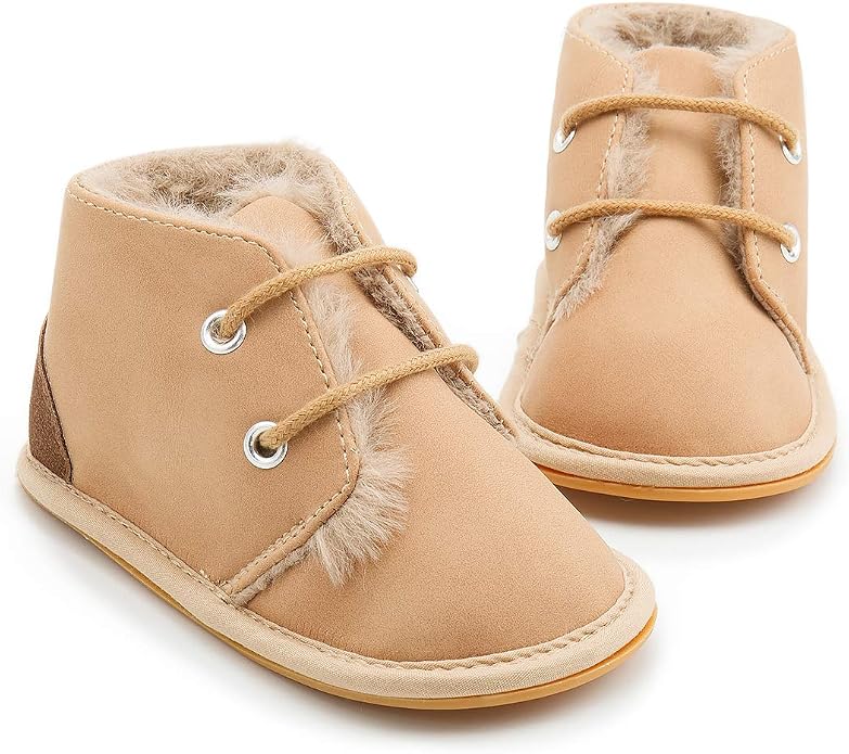 Baby Unisex Warm Snow Boots Newborn Leather Fur Lace Up Ankle Anti-Slip Rubber - Image 4