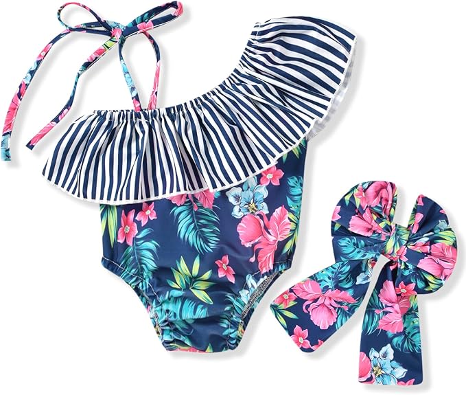 Toddler Baby Girls Ruffles Bikini One Piece Swimsuits Floral Off Shoulder by HINTINA