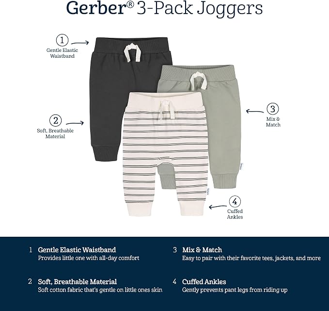 Gerber Baby-Boys Toddler 3-Pack Jogger Pants - Image 6