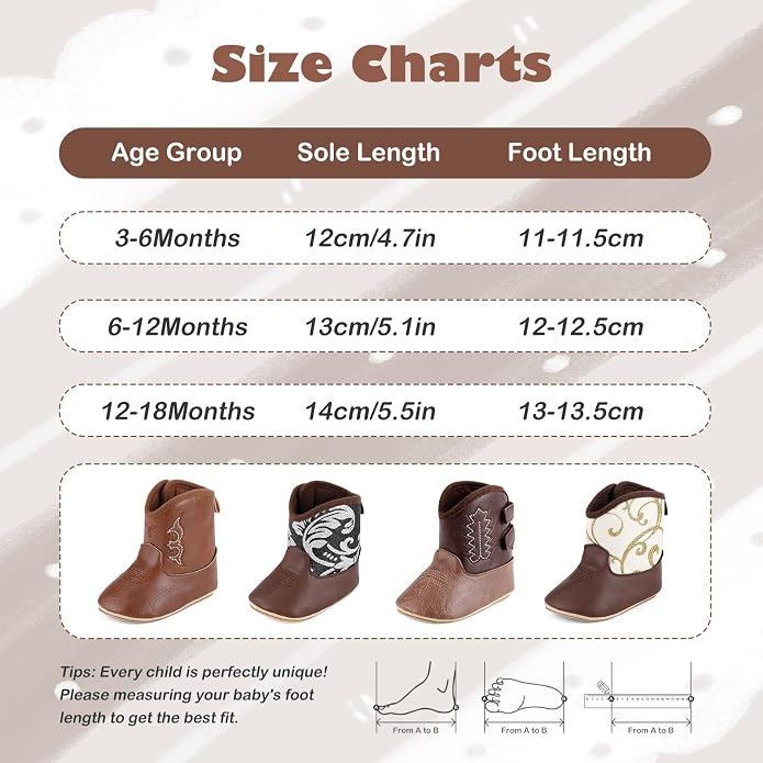 MK MATT KEELY Leather Western Boots Cowboy Bootie Soft Sole Non-Slip Crib Shoes - Image 5