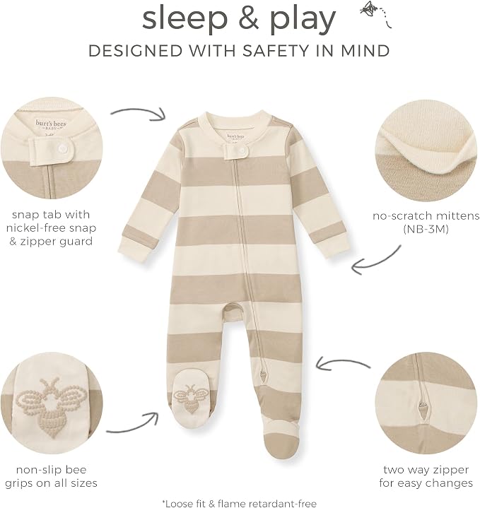 Burt's Bees Baby Girls' Organic Cotton Sleep and Play Footed Pajamas, One-piece - Image 3