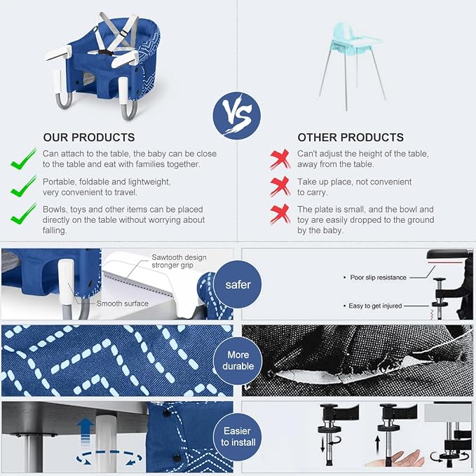 MTWML Hook On High Chair with Tray, Portable Baby High Chair That Attaches to - Image 7