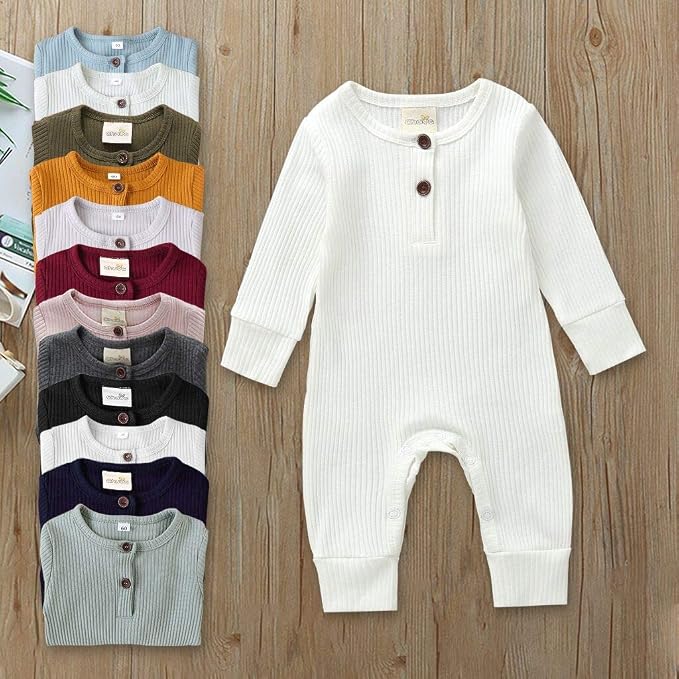 Kuriozud Newborn Infant Unisex Baby Boy Girl Clothes Button Romper Jumpsuit - Image 2