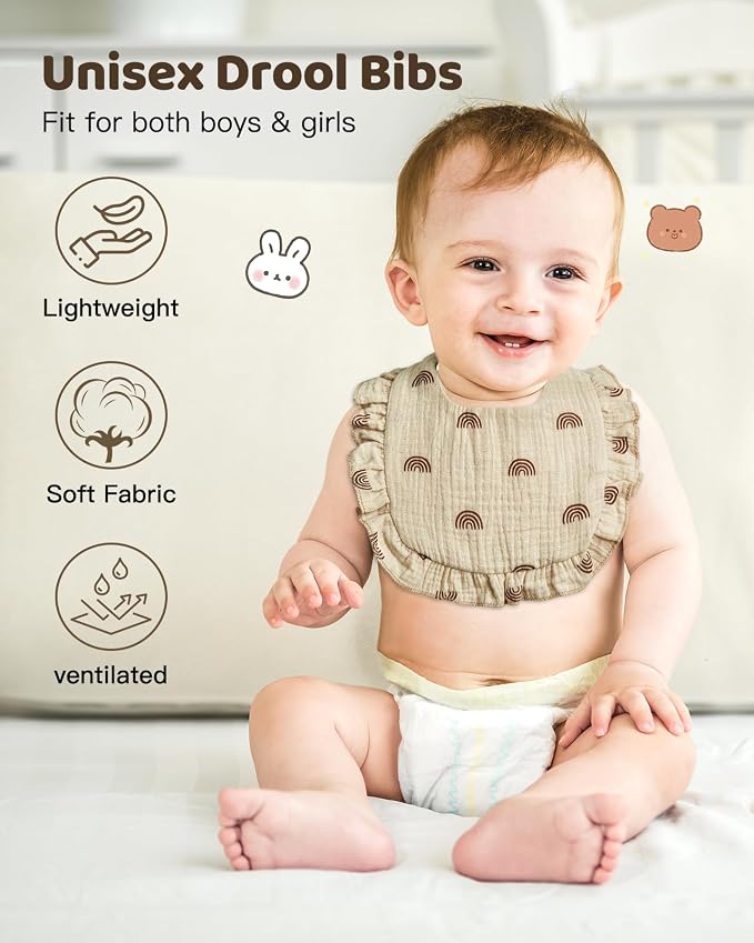 Lictin 8-Pack Muslin Baby Bibs - Image 5