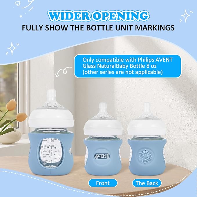 3 Pack Silicone Sleeves for Philips Avent Natural Glass Baby Bottles, Anti - Image 4