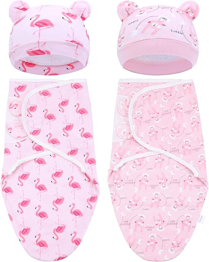 Cinaci 2 Pieces Adjustable Soft Cotton Baby Swaddle Sleep Sacks Hats Newborn by Cinaci
