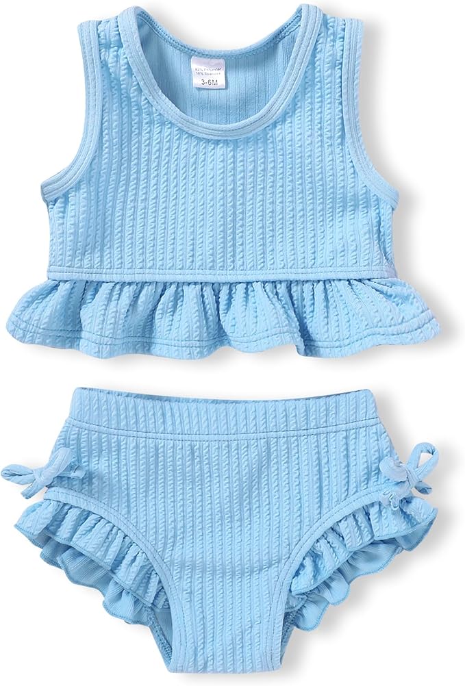 HAPPYMA Baby Swimsuit Toddler Girl Bathing Suit Summer Solid Color Bikini Set by FuntodressHappyChildhood