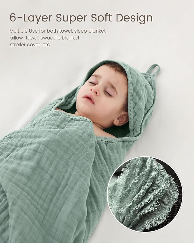 Hooded Baby Towels for Newborn, 35x35 Inch 3 Pack 100% Muslin Cotton Baby Bath - Image 4