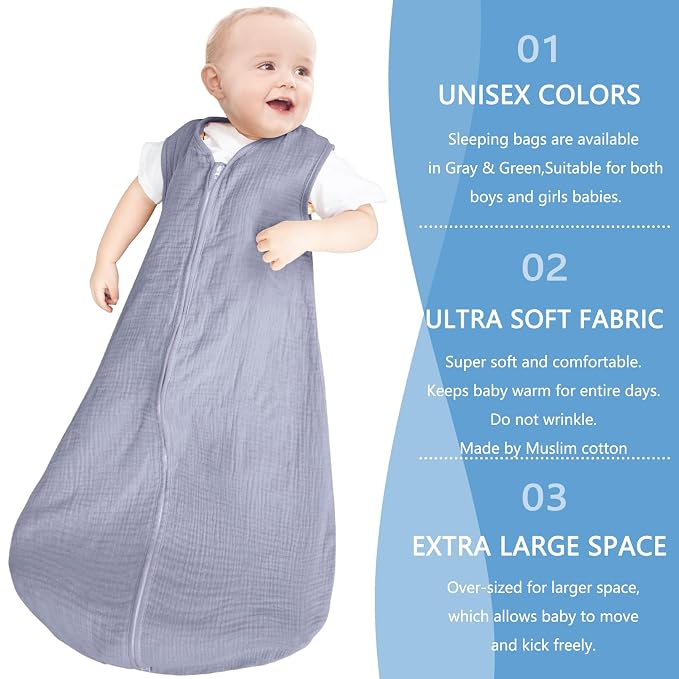 2 Pack Baby Sleep Sack 0-24 Months Baby Sleeping Bag 2-Way Zipper Toddler - Image 6