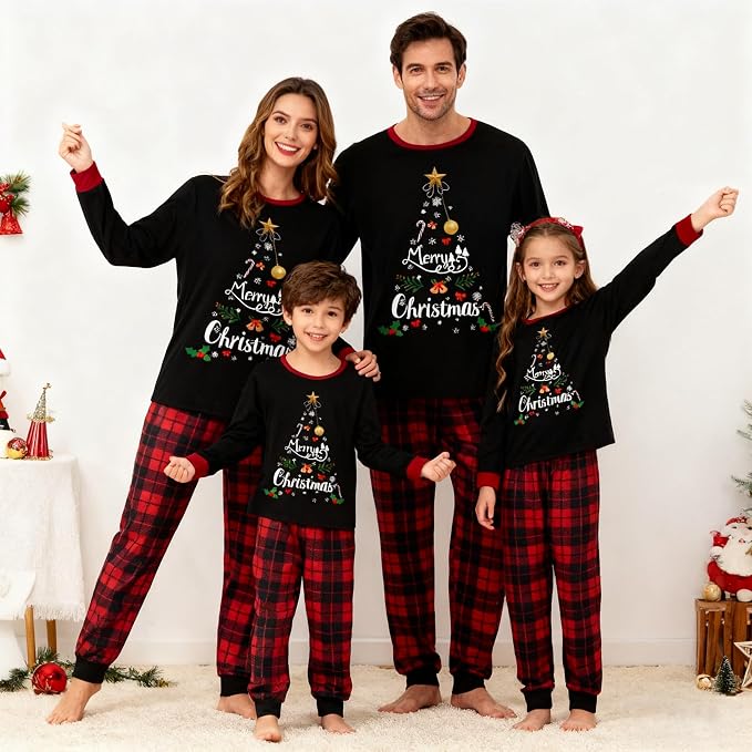 Awoscut Christmas Family Matching Pajamas Christmas Pjs Holiday Nightwear - Image 4