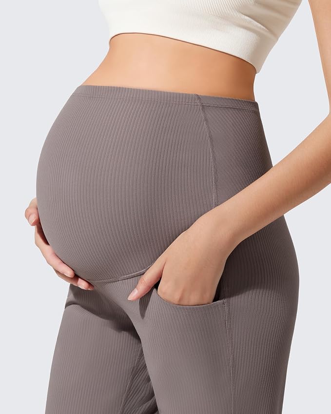G4Free Ribbed Maternity Flare Yoga Pants - Image 4