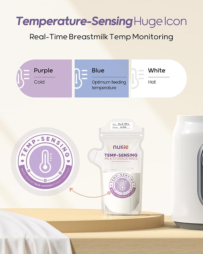 Nuliie 60pcs Temp-Sensing Breastmilk Storage Bag, Huge Temp-Sensing Icon & - Image 3
