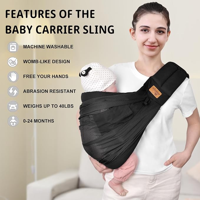 Baby Sling Carrier Newborn, Adjustable Easy Wearing Baby Nursing Warp Sling - Image 2