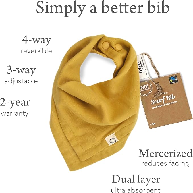Kishu Baby Indi Organic Baby Bandana Bibs – Fairtrade 4-Way Reversible Drool - Image 7