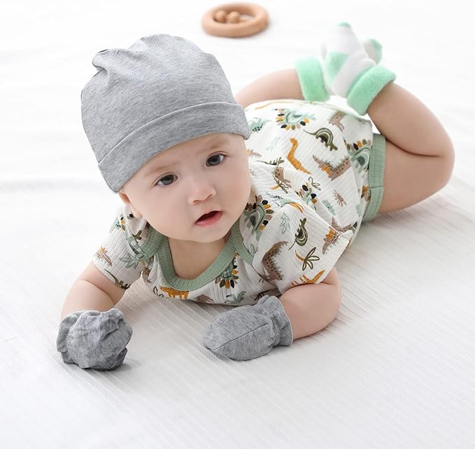 Newborn Baby Boy Girl Caps Mittens Socks Set Cotton Baby Essentials Accessories - Image 6