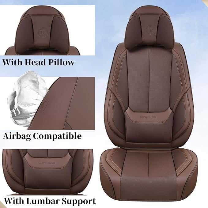 Coverado Front and Back Seat Covers 5 Pieces, Waterproof Nappa Leather Auto - Image 5